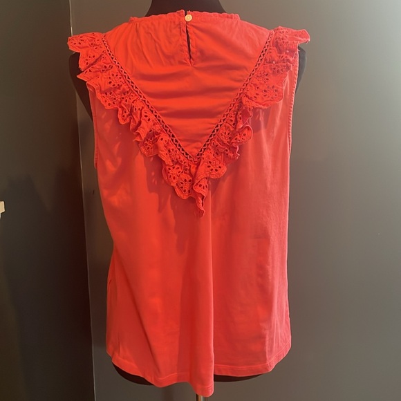 J. Crew coral/orange ruffle, eyelet top - Picture 3 of 7